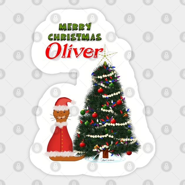 Oliver Dressed as Santa by His Christmas Tree Sticker by ButterflyInTheAttic